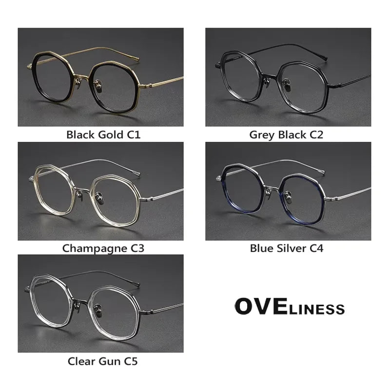 Oveliness Unisex Full Rim Polygon Titanium Acetate Eyeglasses 21135 Full Rim Oveliness   