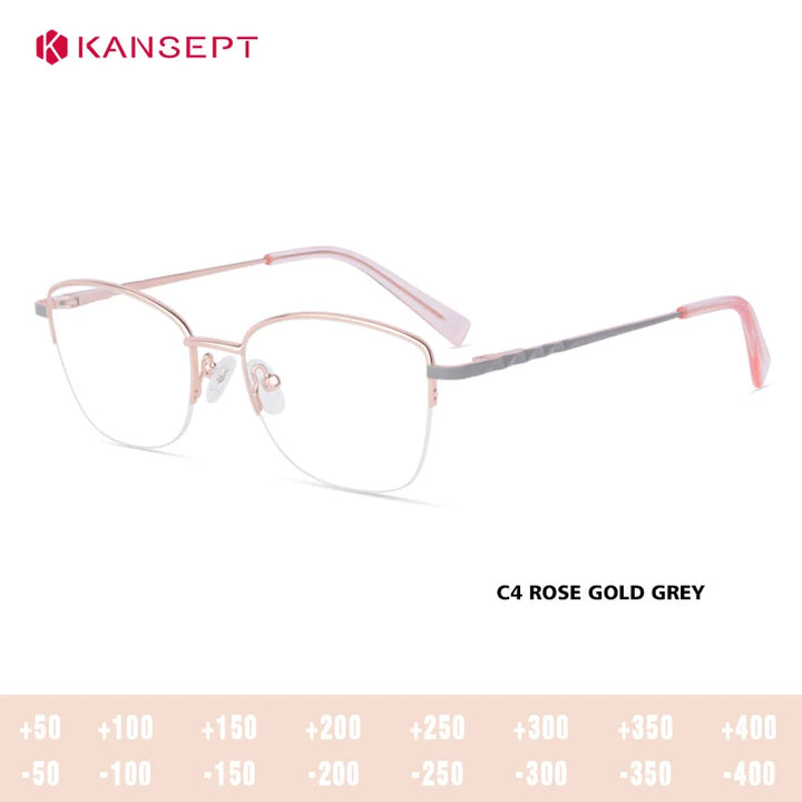 Kansept Women's Semi Rim Square Cat Eye Alloy Reading Glasses 72702