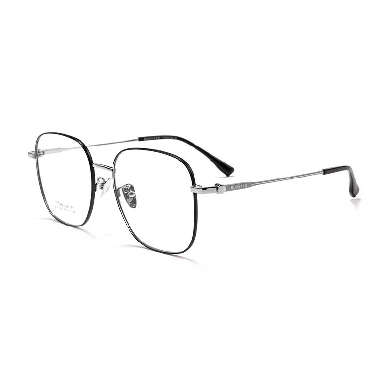 Yimaruili Unisex Full Rim Square Titanium Eyeglasses 61030 Full Rim Yimaruili Eyeglasses Black Silver