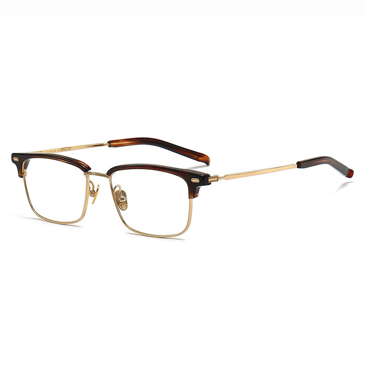 Black Mask Unisex Full Rim Square Titanium Acetate Eyeglasses M122 Full Rim Black Mask Tortoise-Gold  