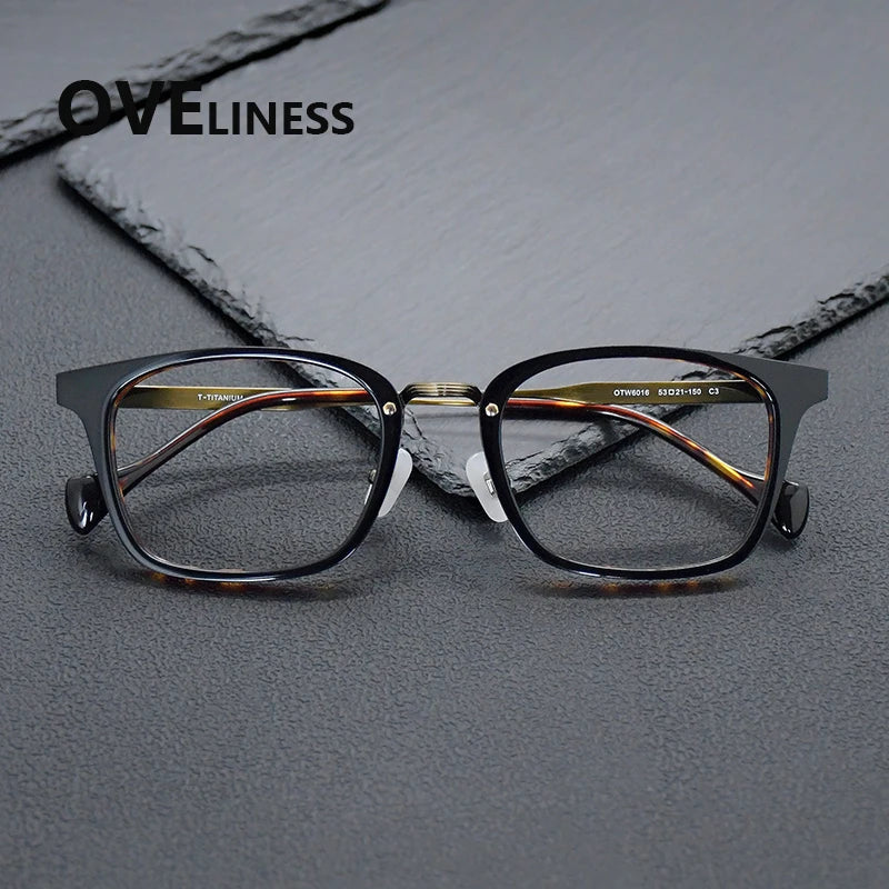 Oveliness Unisex Full Rim Big Square Acetate Titanium Eyeglasses 926016