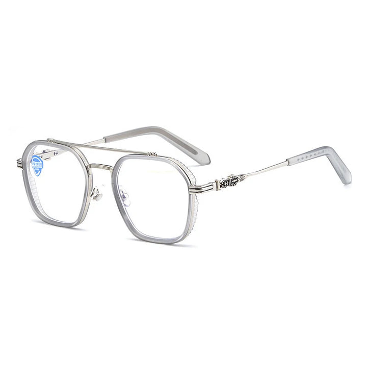 Hdcrafter Mens Full Rim Double Bridge Square Titanium Eyeglasses 82056 Full Rim Hdcrafter Eyeglasses Transparent  