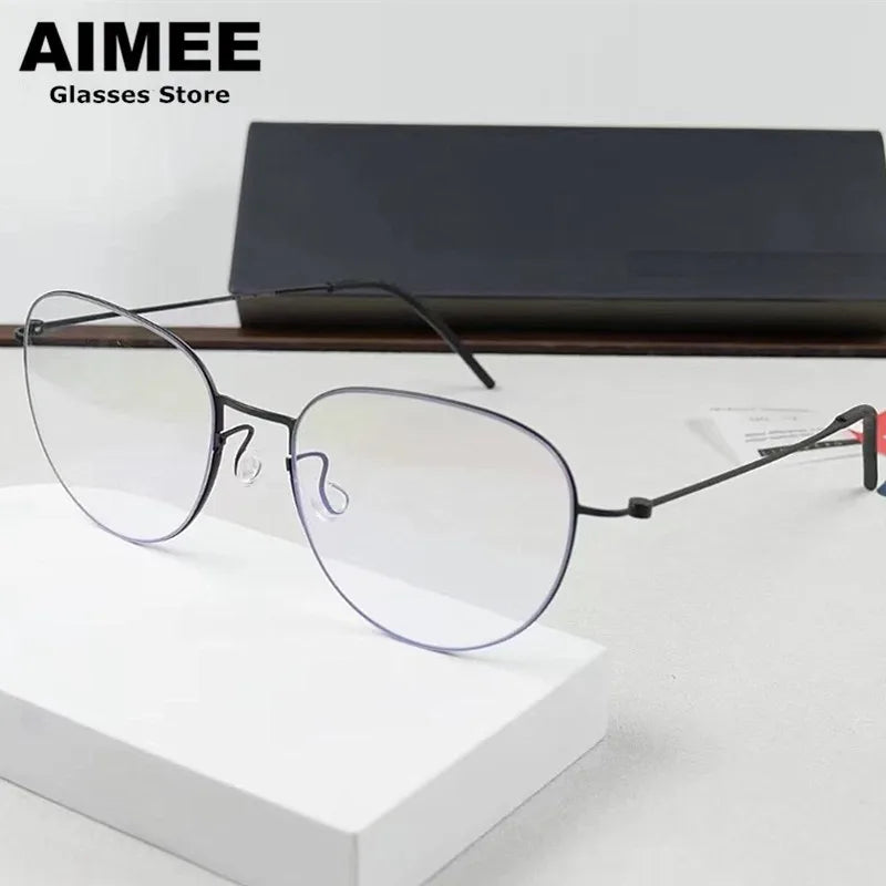 Aimee Women's Full Rim Flat Top Oval Screwless Titanium Eyeglasses 15512