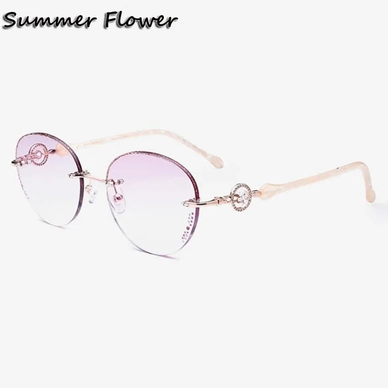 Summer Flower Women's Rimless Oval Or Cat Eye Titanium Eyeglasses 688022