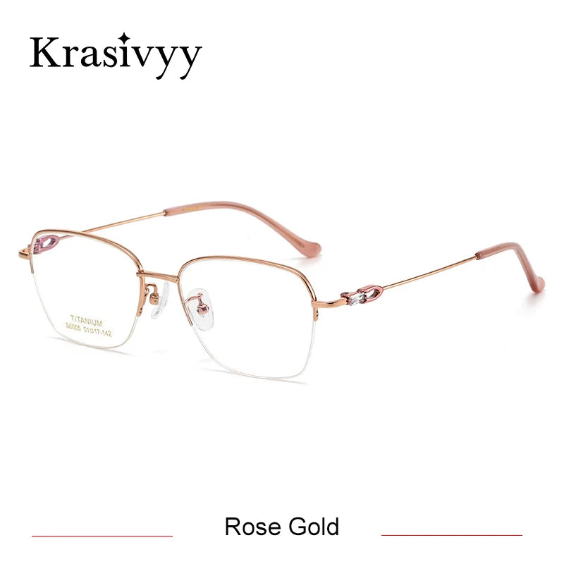 Krasivyy Women's Semi Rim Square Titanium Eyeglasses 6005 Semi Rim Krasivyy Rose Gold  