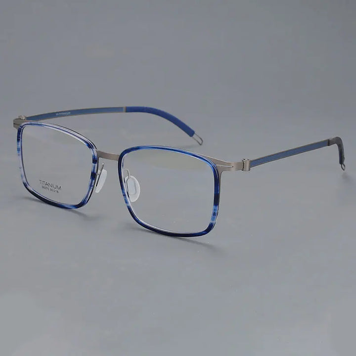 CCSpace Unisex Full Rim Square Screwless Titanium Eyeglasses 57174 Full Rim CCspace BlueGunC5  