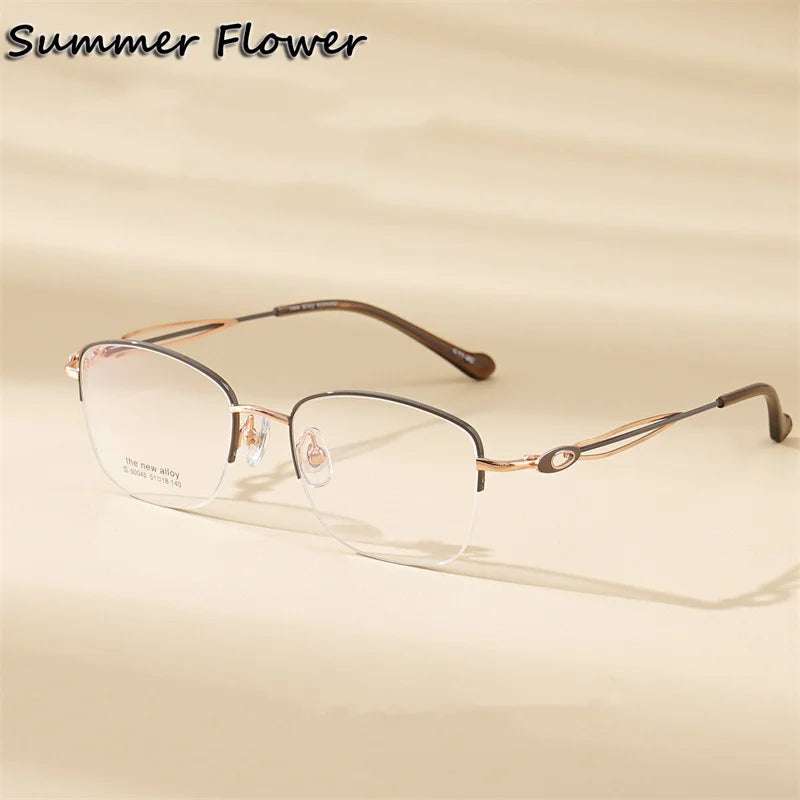 Summer Flower Women's Semi Rim Square Titanium Eyeglasses 50045 Semi Rim Summer Flower