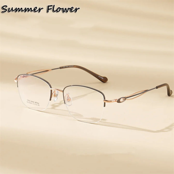 Summer Flower Women's Semi Rim Square Titanium Eyeglasses 50045 Semi Rim Summer Flower