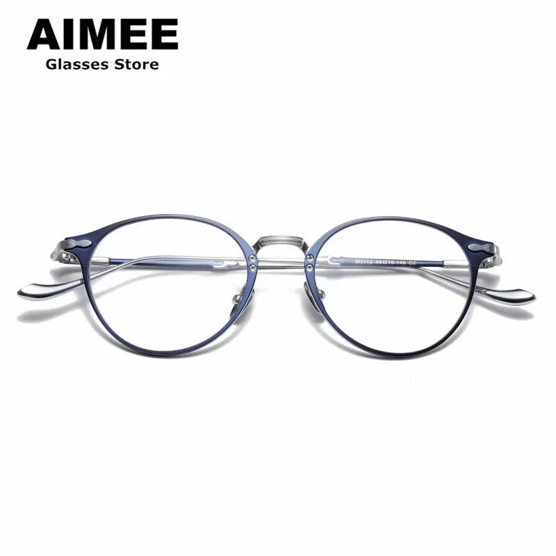 Aimee Unisex Full Rim Oval Round Titanium Eyeglasses 3112 Full Rim Aimee Blue-Silver  