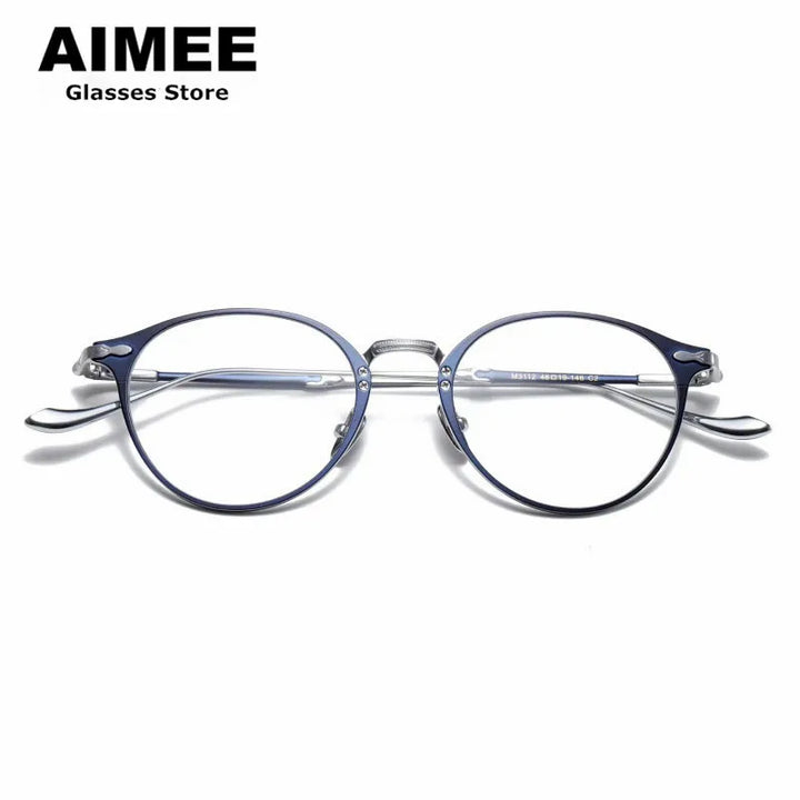 Aimee Unisex Full Rim Oval Round Titanium Eyeglasses 3112 Full Rim Aimee Blue-Silver  