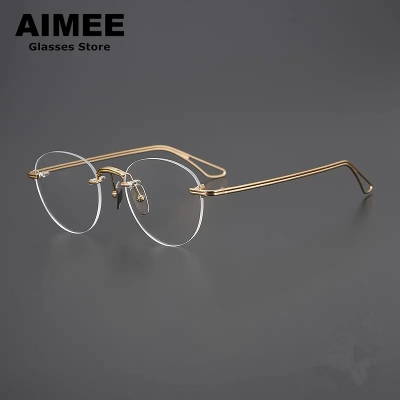 Aimee Women's Rimless Round Oval Titanium Eyeglasses 13439 Rimless Aimee Golden  