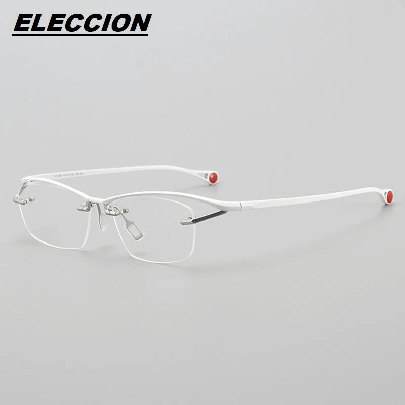 Eleccion Unisex Semi Rim Big Square Brow Line Titanium Eyeglasses 4229 Semi Rim Eleccion Silver - White CHINA