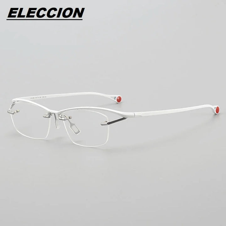 Eleccion Unisex Semi Rim Big Square Brow Line Titanium Eyeglasses 4229 Semi Rim Eleccion Silver - White CHINA