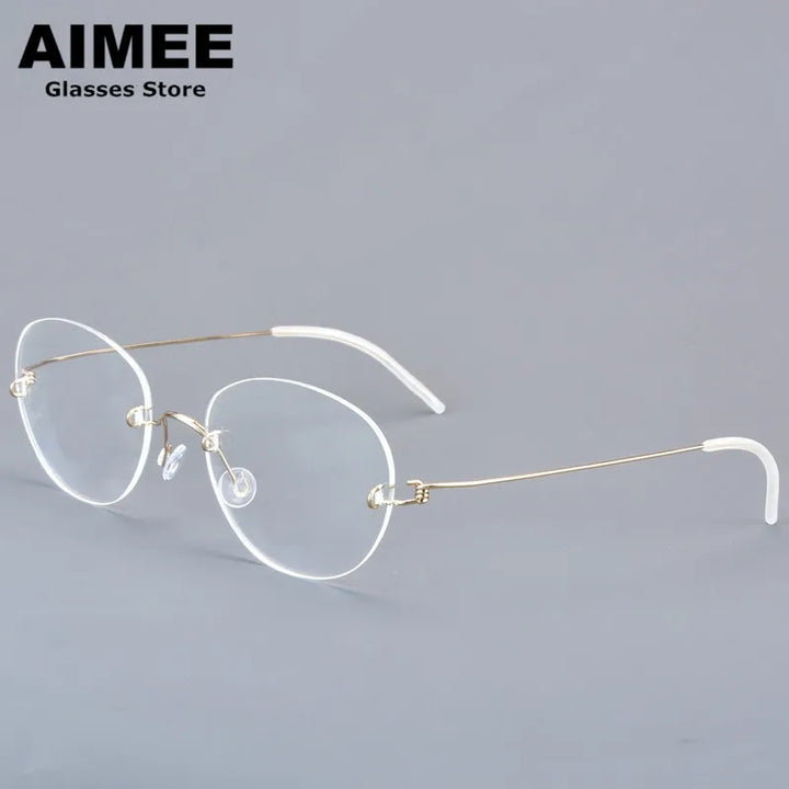 Aimee Women's Rimless Small Oval Screwless Titanium Eyeglasses 22421
