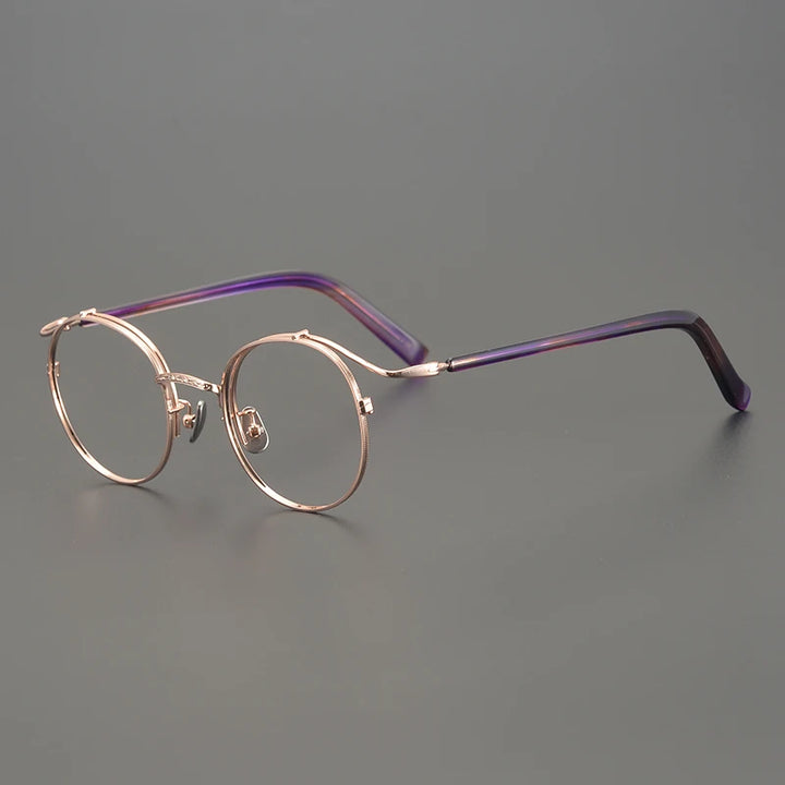 Aimee Unisex Full Rim Round Oval Titanium Acetate Eyeglasses 14050 Full Rim Aimee Gold Purple  