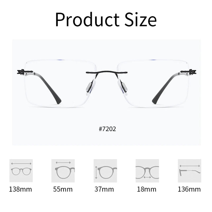 KatKani Unisex Rimless Square  Alloy Eyeglasses Clip On Polarized Sunglasses 5537 With Clip Ons KatKani Eyeglasses   