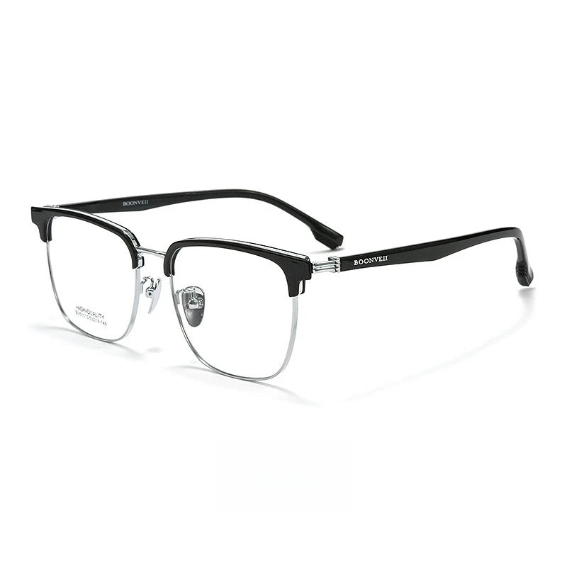 Yimaruili Men's Full Rim Square Tr 90 Alloy Eyeglasses Y51010 Full Rim Yimaruili Eyeglasses Black Silver  