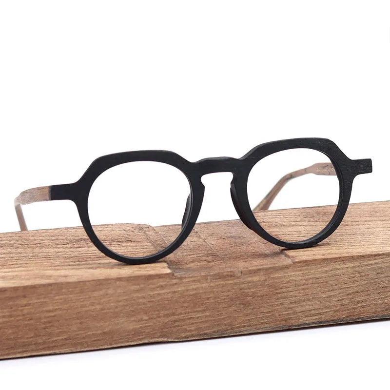 Hdcrafter Unisex Full Rim Flat Top Round Wood Eyeglasses 6022 Full Rim Hdcrafter Eyeglasses   