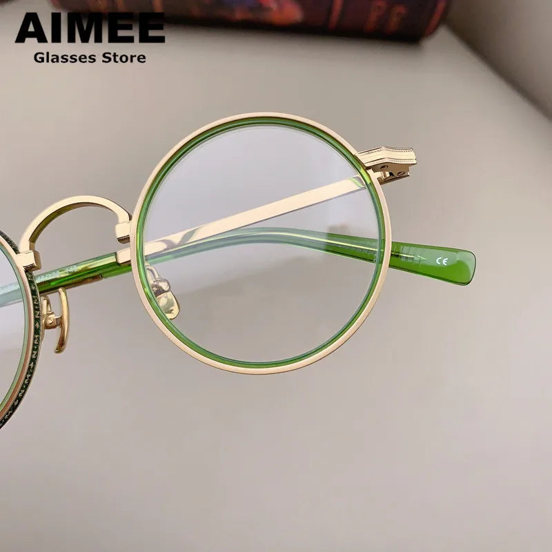 Aimee Unisex Full Rim Round Acetate Titanium Eyeglasses 633100