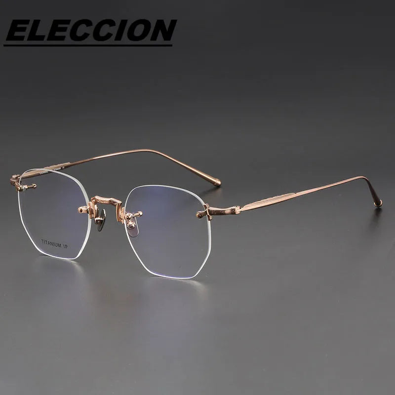 Eleccion Unisex Rimless Polygon Oval Titanium Eyeglasses 40121