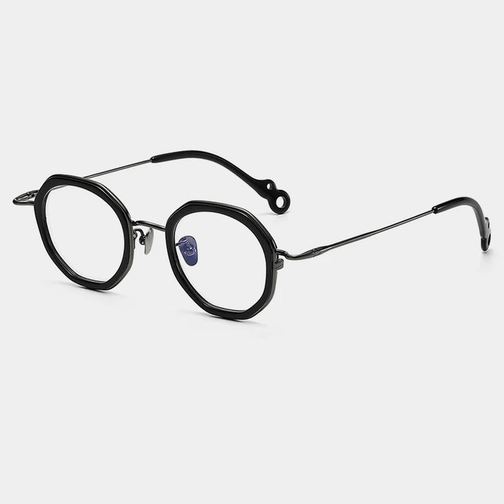 Gatenac Unisex Full Rim Flat Top Round Acetate Titanium Eyeglasses Gxyj1454 Full Rim Gatenac Black Gun  