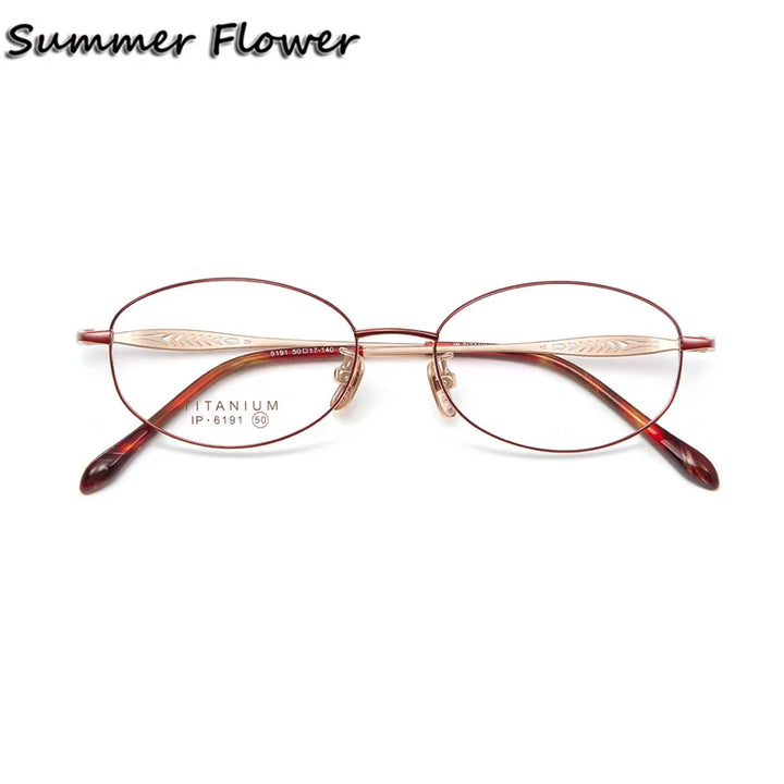 Summer Flower Women's Full Rim Oval Titanium Eyeglasses 86191 Full Rim Summer Flower Red Gold