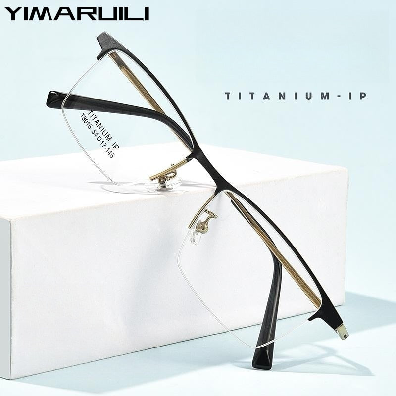 Yimaruili Men's Semi Rim Square Titanium Alloy Eyeglasses T8016b Semi Rim Yimaruili Eyeglasses   