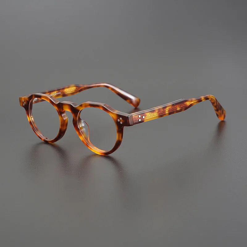 Hewei Unisex Full Rim Flat Top Round Acetate Eyeglasses 20231 Full Rim Hewei   