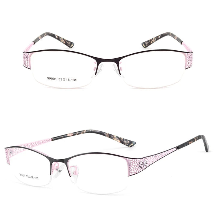 Bclear Women's Semi Rim Square Alloy Eyeglasses 69901 Semi Rim Bclear Black Pink