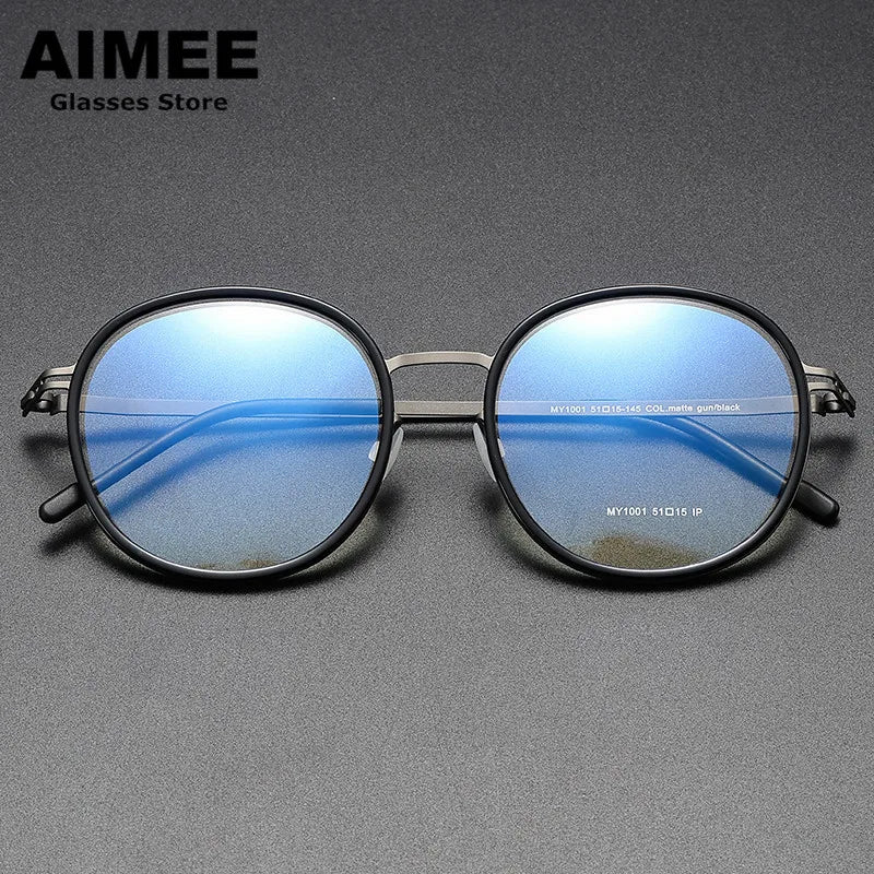 Aimee Unisex Full Rim Round Screwless Titanium Acetate Eyeglasses 2511 Full Rim Aimee Black-Grey  