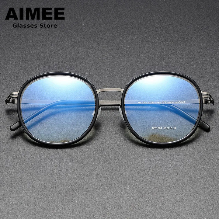 Aimee Unisex Full Rim Round Screwless Titanium Acetate Eyeglasses 2511 Full Rim Aimee Black-Grey  