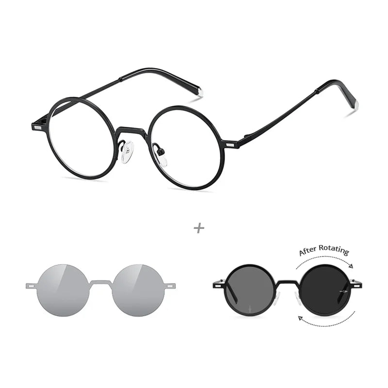 Ralferty Women's Full Rim Round Steel Eyeglasses Clip On Sunglasses 725204