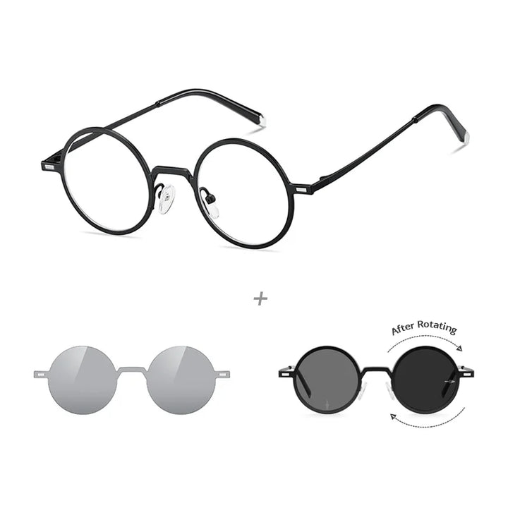 Ralferty Women's Full Rim Round Steel Eyeglasses Clip On Sunglasses 725204