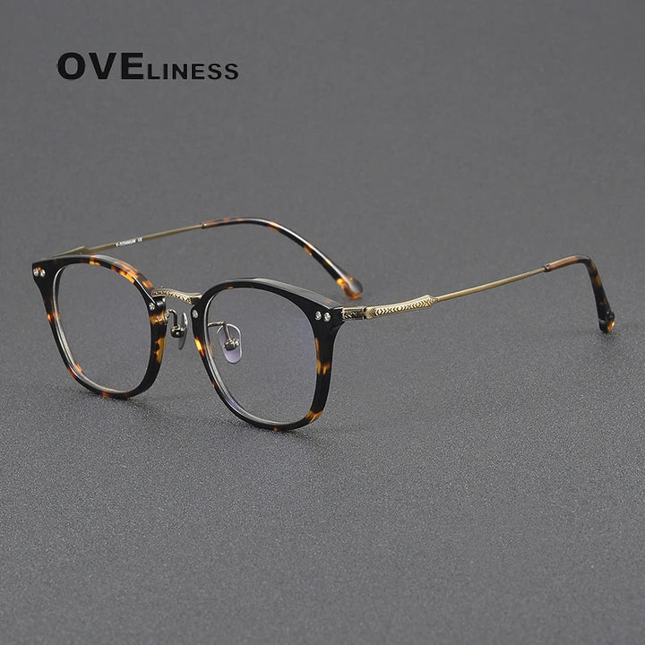 Oveliness Women's Full Rim Square Acetate Titanium Eyeglasses 3052 Full Rim Oveliness tortoise bronze  