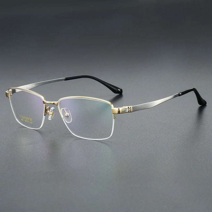 Muzz Men's Semi Rim Big Square Brow Line Titanium Eyeglasses 82913