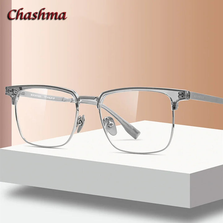 Chashma Ochki Unisex Full Rim Square Acetate Titanium Eyeglasses 7006 Full Rim Chashma Ochki   