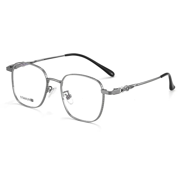 KatKani Men's Full Rim Large Polygon Titanium Eyeglasses 88016 Full Rim KatKani Eyeglasses Gun  