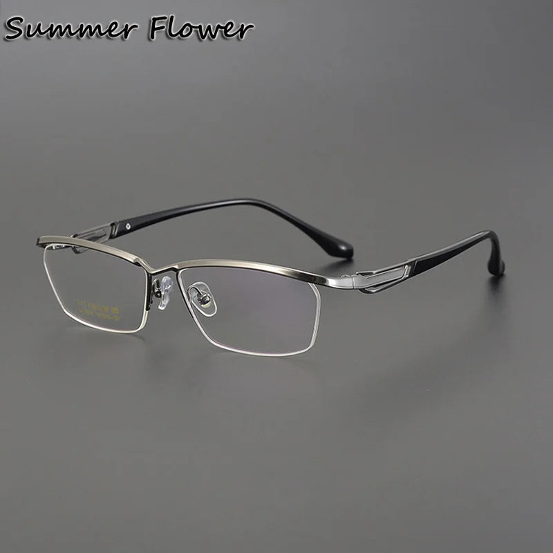 Summer Flower Unisex Semi Rim Square Brow Line Titanium Eyeglasses 86172 Semi Rim Summer Flower