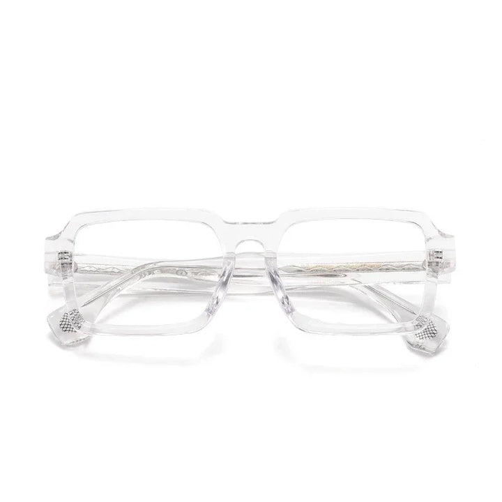 Muzz Men's Full Rim Square Thick Acetate Temple Eyeglasses 84278 Full Rim Muzz transparent