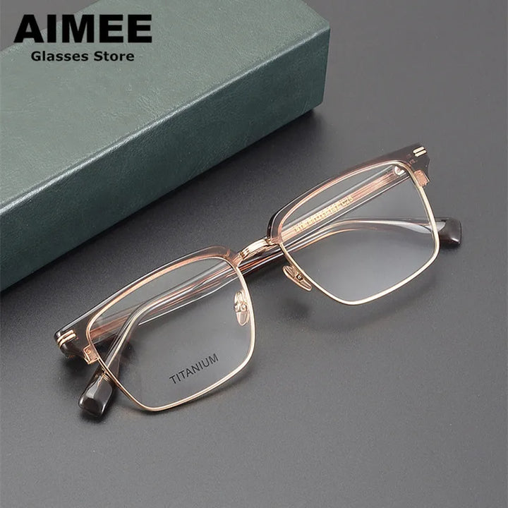 Aimee Unisex Full Rim Polygon Square Titanium Acetate Eyeglasses 6518 Full Rim Aimee