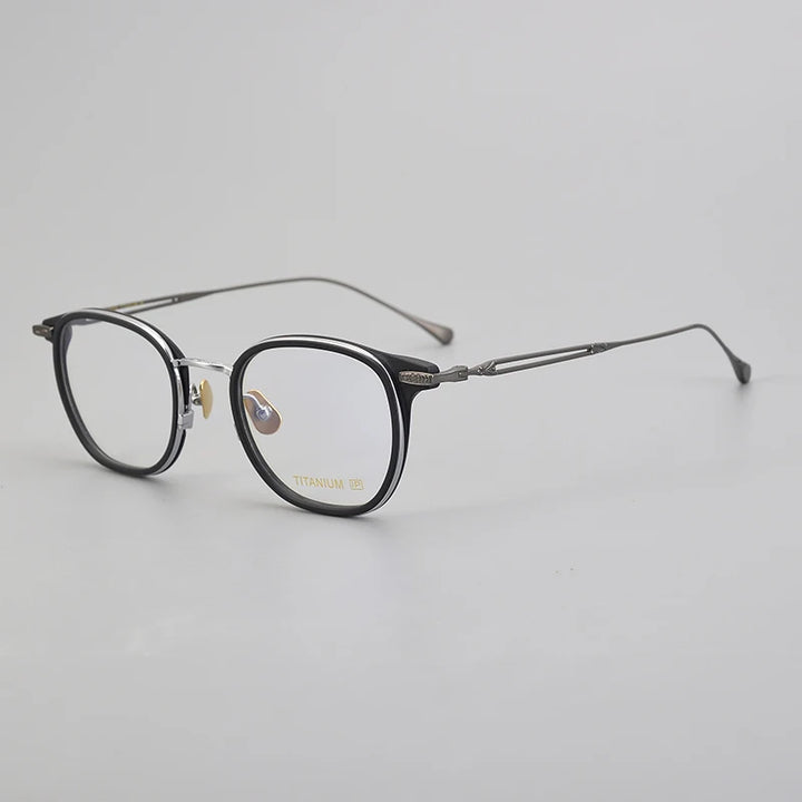 Black Mask Unisex Full Rim Titanium Acetate Square Eyeglasses E063 Full Rim Black Mask Black-Gray  