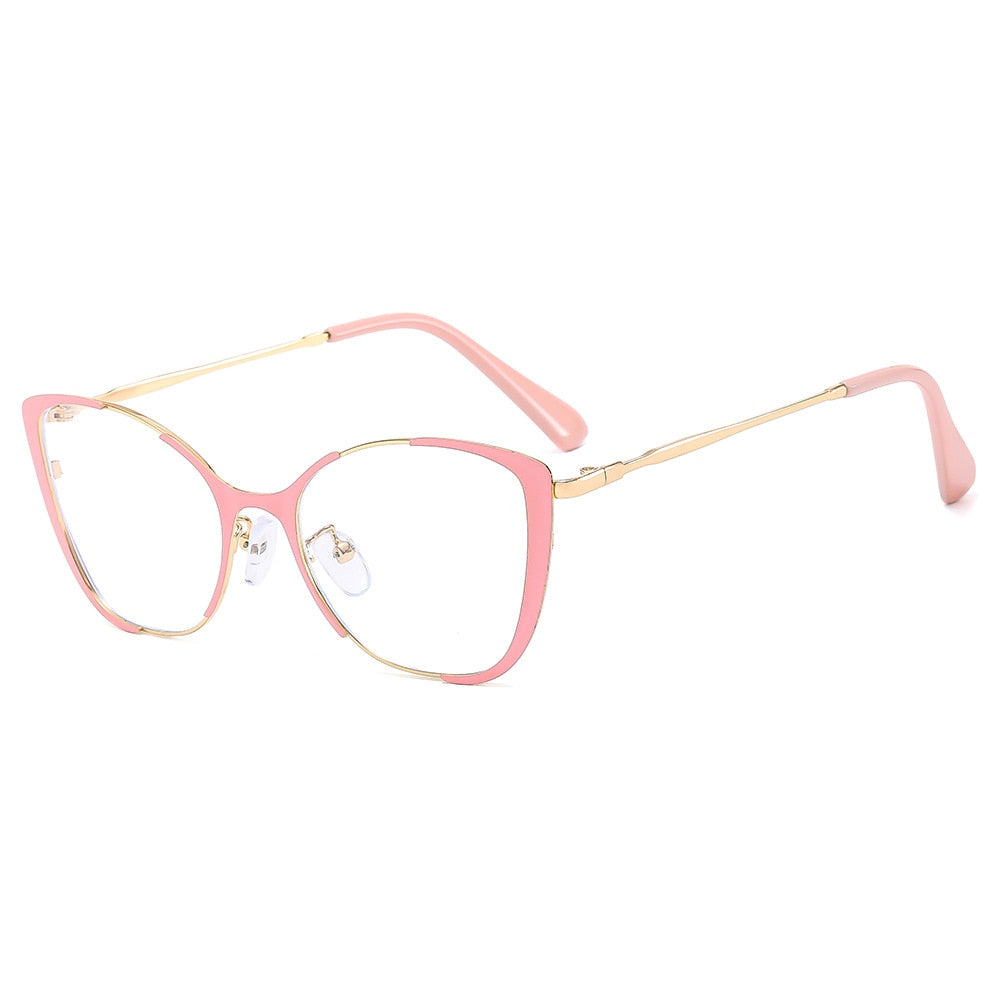 CCSpace Women's Full Rim Square Cat Eye Alloy Eyeglasses 56802 Full Rim CCspace C7PinkGold  