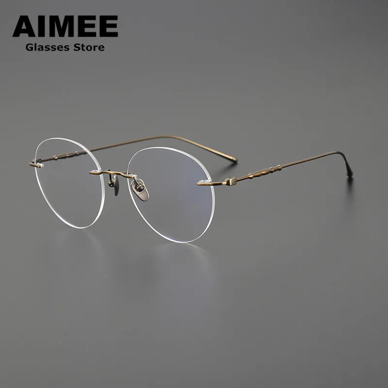 Aimee Men's Rimless Oval Round Titanium Eyeglasses 5931 Rimless Aimee Bronze  