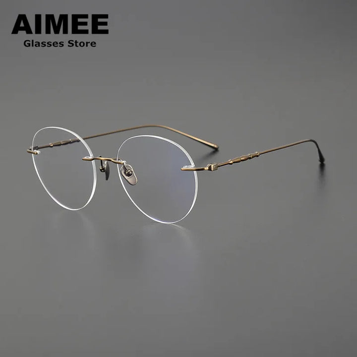 Aimee Men's Rimless Oval Round Titanium Eyeglasses 5931 Rimless Aimee Bronze  