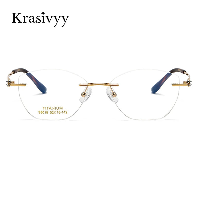 Krasivyy Women's Rimless Oval Cat Eye Titanium Eyeglasses 6018 Rimless Krasivyy   