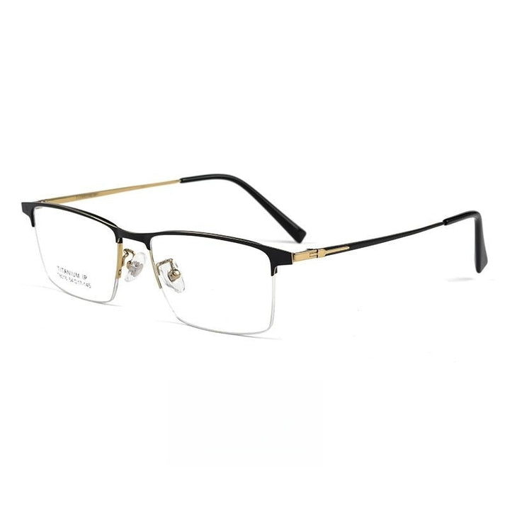 Yimaruili Men's Semi Rim Square Titanium Alloy Eyeglasses T8016b Semi Rim Yimaruili Eyeglasses Black Gold  