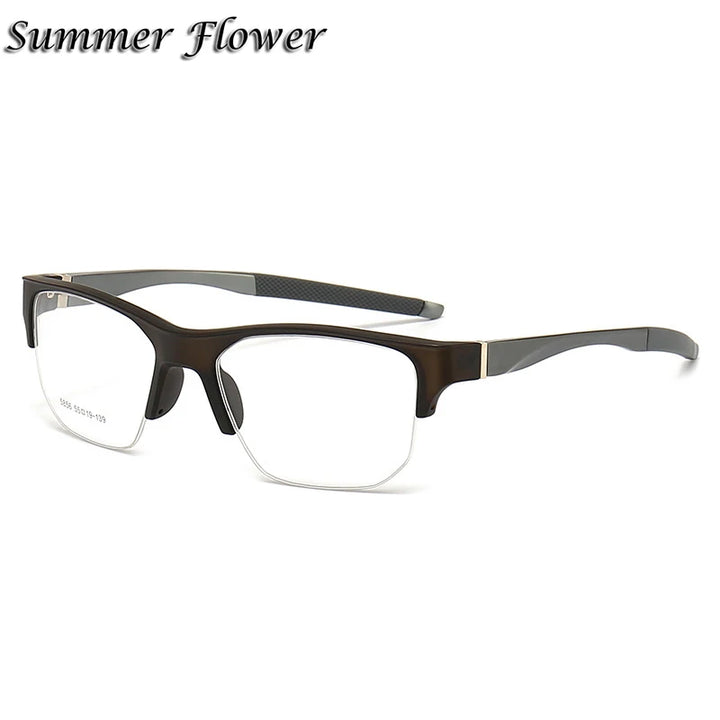 Summer Flower Men's Semi Rim Square Tr 90 Aluminum Sport Eyeglasses