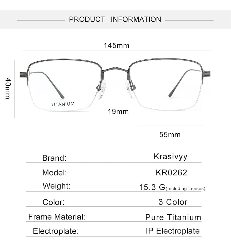 Krasivyy Unisex Semi Rim Square Titanium Eyeglasses 20262 Semi Rim Krasivyy