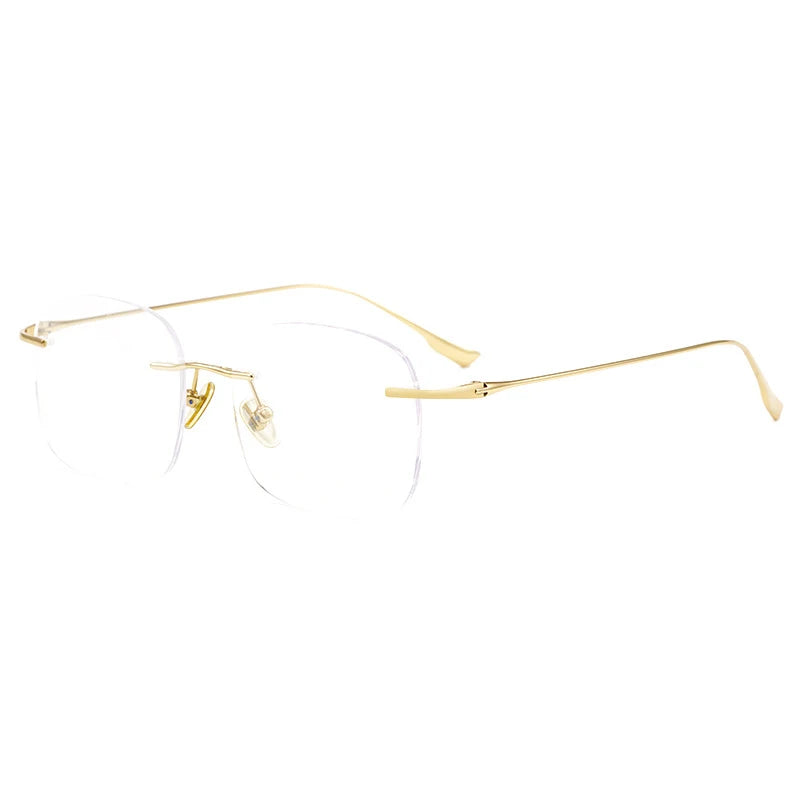 Handoer Women's Rimless Square Flat Top Round Titanium Eyeglasses 3536 Rimless Handoer 1135 gold  