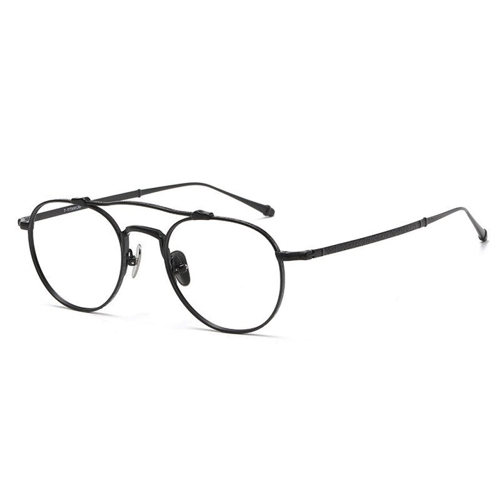 Aissuarvey Unisex Full Rim Round Double Bridge Titanium Eyeglasses 5021145c Full Rim Aissuarvey Eyeglasses Black CN 